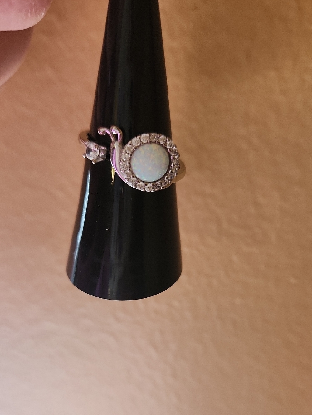 Ryze Party Opal Halo Sz. 8 Snail Ring .925 Sterling Silver